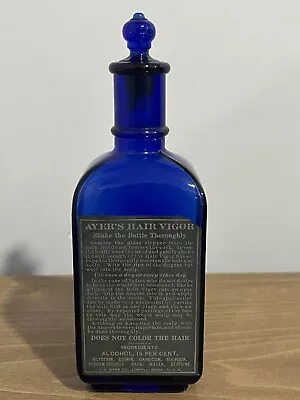 Antique/ Vintage Ayer’s Hair Vigor Cobalt Blue Glass Bottle With Stopper • $150