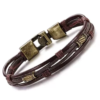 Vintage Leather Wrist Band Brown Rope Bracelet Bangle Braided Hand Strap • $5.08