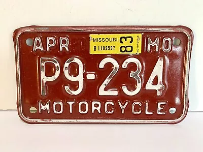 Missouri 1980 Motorcycle License Plate # P9-234  Pretty Nice Red Embossed • $35