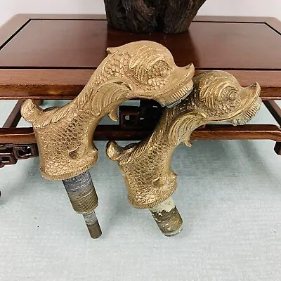 Pair Of DOLPHIN Brass Sink FAUCET HANDLES Vintage Luxury Fish Sherle Wagner • $400