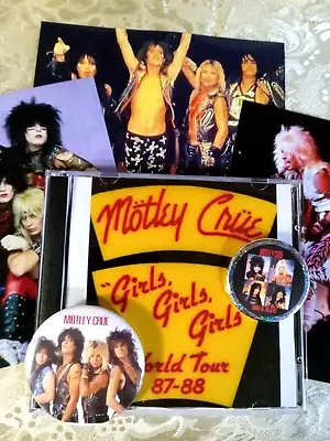 MOTLEY CRUE Vtg PINBACKS PIX + Free 2 CD Rare 1987 COLUMBUS OH Girls Girls TOUR • $26