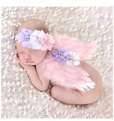 Photo Prop Outfit Baby Girl Angel Feather Wing Costume Chiffon With Headband New • $12.10