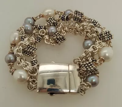 Michael Dawkins Sterling Silver Beaded Chain Pearl Bracelet • $150