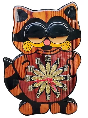 Garfield Shades Wall Clock Wooden Wood Slice Lacquered Vintage 70s 80s Works • $174.95