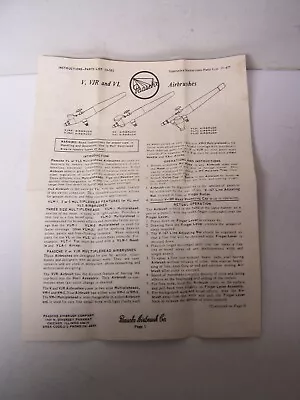 Vintage Paasche Airbrush V VJR VL INSTRUCTION & PARTS LIST • $9.99