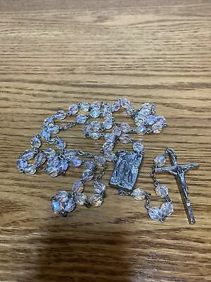 Rosary Aurora Borealis Crystal Beads Relic Catholic Religious Italy Vintage 16” • $21