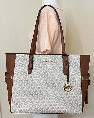 Michael Kors Gilly Travel MK Vanilla Large Drawstring Top Zip Tote  Shoulder BAG • $116.98