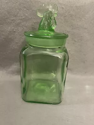 Vintage LE Smith? Glass Canister Jar Sugar Flour Green W/Rooster Lid • $110