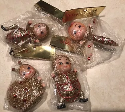 4 VINTAGE Pixie Elf Bugs Flocked Christmas Ornaments  RARE Japan NEW IN PKGS! • $310