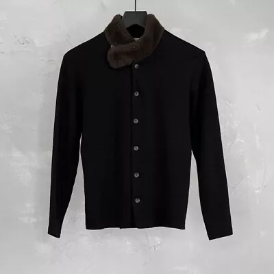 Vintage Yohji Yamamoto Button Front Cardigan Sweater W/ Faux Fur Collar Medium • $170