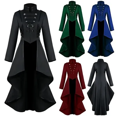 Women's Gothic Steampunk Button Corset Coat Halloween Costume Tailcoat Jackets • £17.59