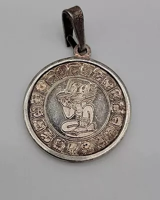 Vintage Mexican Aztec Mayan God Calendar Sterling Silver Pendant Signed • $49.99