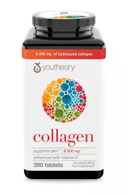 Youtheory Collagen Vitamins 390 Tablets Skin Hair Nail Formula 6000mg • £24.99