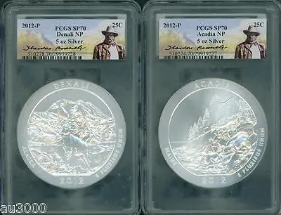 2012-P 5-COIN SET ACADIA HAWAII DENALI CHACO EL-YUNQUE ATB 5 Oz SILVER PCGS SP70 • $5875