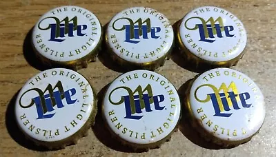 6 MILLER LITE - Bottle Cap Crown -   Gold White Blue - Miller • $2