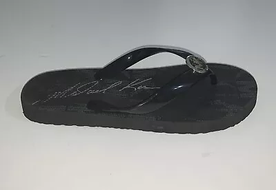 Michael Kors Women's 7 Flip Flops MK Logo Jet Set Signature Black Silver Sandals • $18.95