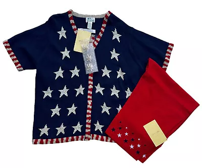 Quaker Factory Americana Top & Capri Set American Flag 4th Of July Stars 2X NWT • $79.95