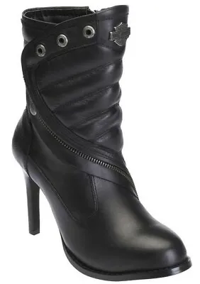 $129.99 • Buy Harley Davidson Olanta High-Heel Black Leather Fashion Boots Women's D83784