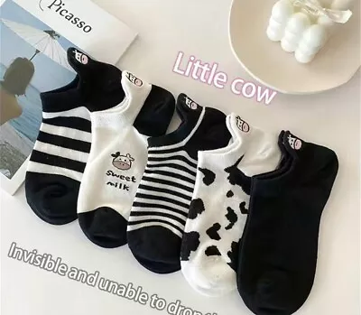 5 Pairs Soft Luxury Ladies Novelty Cartoon Cow Ankle Socks Cute Womens Socks • £7.64