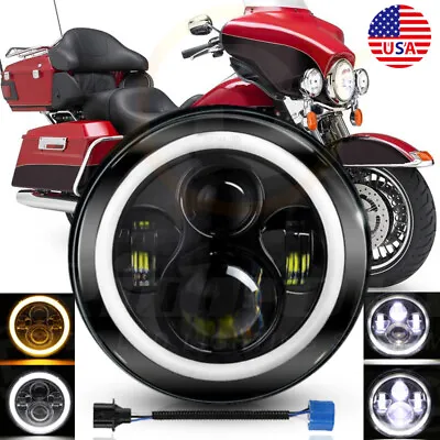 DOT 7  Inch Round LED Motorcycle Headlight Hi/Lo Beam Halo DRL Lamp For Harley • $30.99