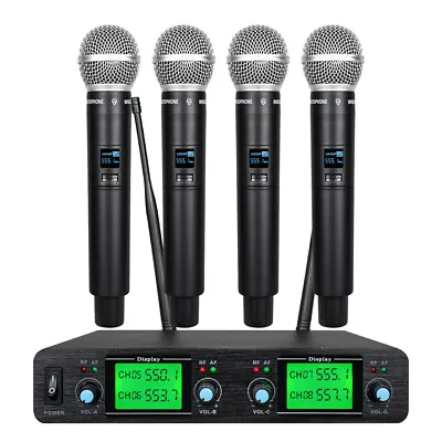Wireless Microphone System  4 Channel Pro Audio UHF 4 Handheld Dynamic Mic Party • $99