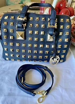 Michael Kors Navy Blue Leather Studded Grayson Satchel • $255