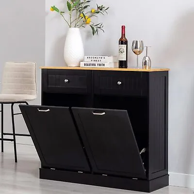 Wooden Kitchen Trash Recycling Cabinet  Tilt Out Trash Cabinet With Drawer • $113.99