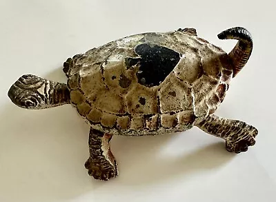 Vintage Painted Metal Turtle Trinket Box With Spade On Shell Hinged Lid • $7.99