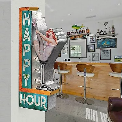 Vintage Old Fashioned Retro Happy Hour Bar Sign Double Sided LED Lighted Marquee • $101.60
