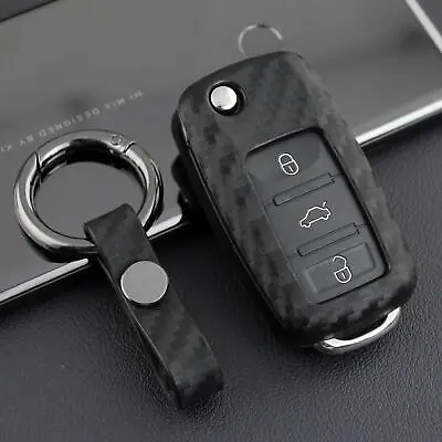 Carbon Fiber Car Smart Key Chain Ring Fob Cover Case  Holder For VW Golf Jetta • $11.39