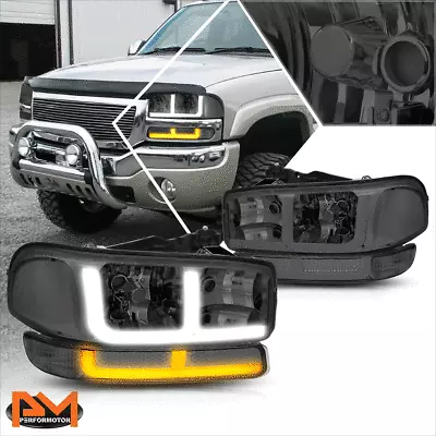 For 99-07 GMC Sierra 1500 2500HD 3500HD Classic LED DRL Headlights Smoked/Clear • $160.89