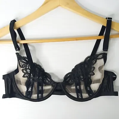 Bras N Things Bra 10 Black Bralette Underwire Free Lace Sheer • $14.95