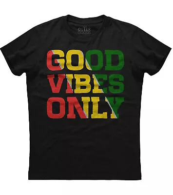 Good Vibes Only Rasta Reggae Roots Mens Short Sleeve New Cotton Black T-shirt • $17.95