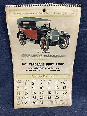 Vtg 1979? Automemories 1923 Car Calendar Belleview Ohio Mt Pleasant Body Shop • $22