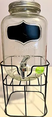 Dispenser Gallon Glass Mason Jar Cold Drink Beverage Spigot Metal Stand NEW • $28