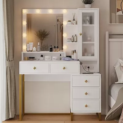 Makeup Vanity With Lights And Charging Station Vanity Desk With Storage Shelves • $229.89