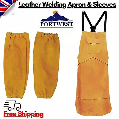 PORTWEST Bizweld Cowhide Leather Welding Apron & Sleeves Class 2 Protection SW10 • £19.49