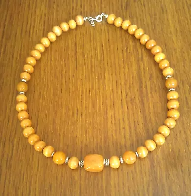 Men's Beaded Necklace Red Aventurine And Wood 18  US Seller • $8.99