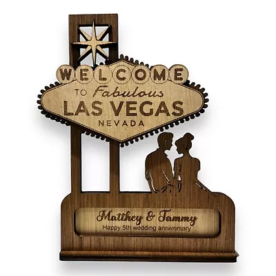 5th Anniversary Engagement Gift Wedding PERSONALISED Years Wood Las Vegas Love • £10.99