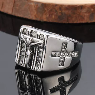 Men's Stainless Steel Jesus Cross Ring 7-13 Size Silver Gold • $9.89