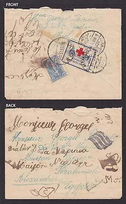 GREECE 1918 Cover From Chios To Alexandria Egypt Red Cross Label WWI • $45
