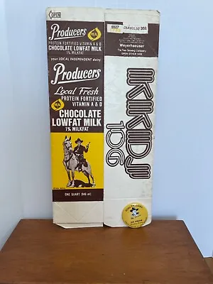 Producers Real Chocolate Low-fat Milk Box Hop Along Cassidy & Quality Dairy Pin • $8