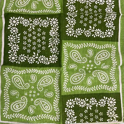 Vintage MCM Green Tea Towel Paisley Daisy Linen Dish Rag Bread 70’s • $8