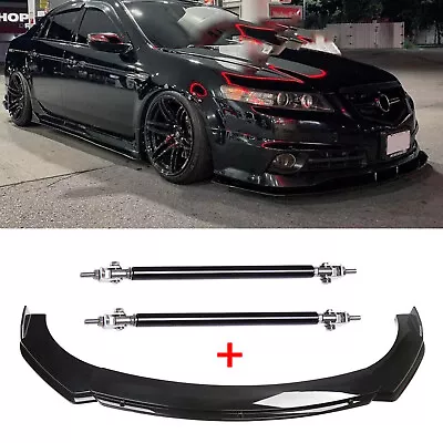 For Acura TL Front Bumper Lip Spoiler Splitter Body Kit Strut Rod Glossy Black • $69.99