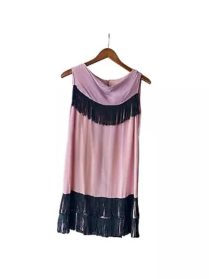 Vintage Elinor Gay Pink And Black  Flapper Fringe Mini Dress Sz Small • $22