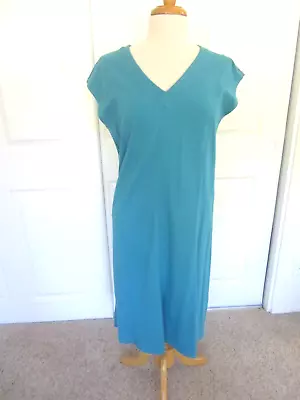 EUC J. Jill Weavever Petite M Knit Cap Sleeve Shift V Neck Turquoise Color Dress • $19.99