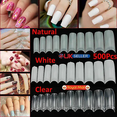 500pcs Artificial French False Acrylic Nail Art Tips White Clear Natural UV Gel • £3.89