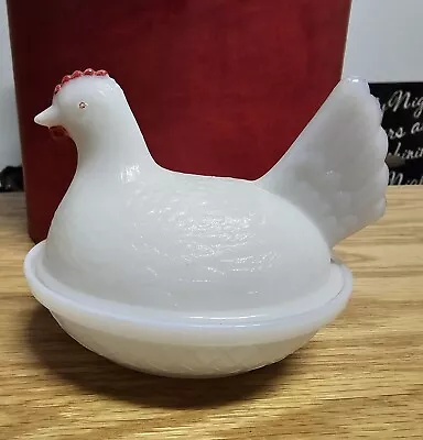 Vintage Small Hen On Nest Trinket Dish  Milk Glass • $12