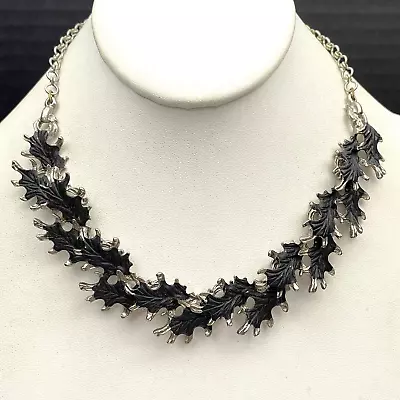 Vintage Necklace Enamel Oak Leaves Choker Collar 16  • $9.99