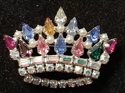 B. David Majestic Royal Crown Multicolored Rhinestone & White Bead Pin Or Brooch • $18